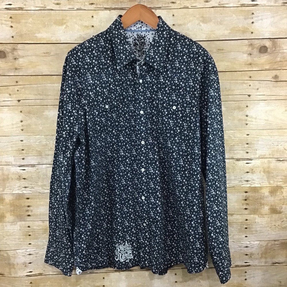 Marc Ecko Mens XXL Floral Snap Button Down Shirt True Rebels Always Walk Alone